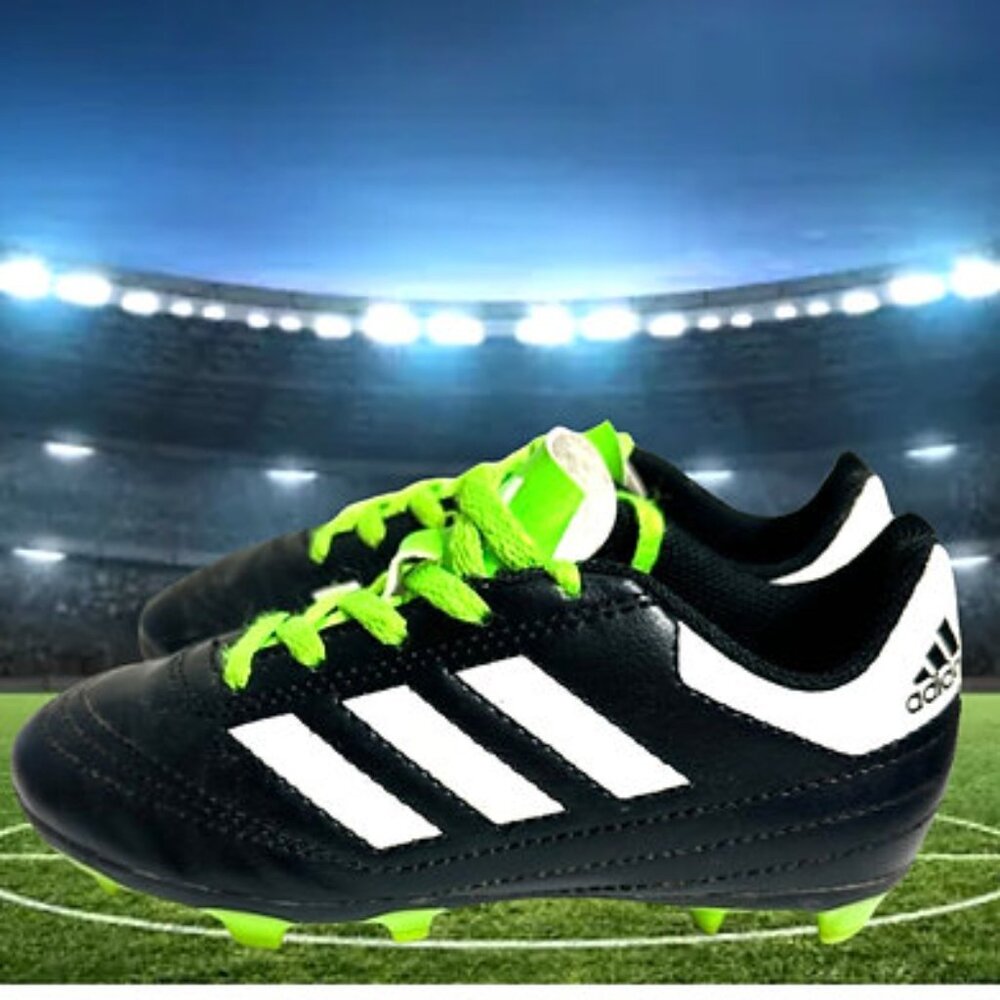 Adidas Goletto 6 FG J 'Black Solar Green'  Soccer Cleats Kids Sz 12